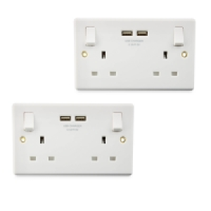 Double Wall Socket with USB 2 Pack