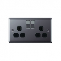 Wickes  Wickes 13A Raised Plate Twin Switched Socket - Black Nickel