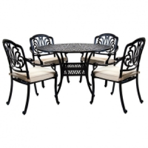 Charles Bentley 4 Seater Round Cast Aluminium Dining Set - B