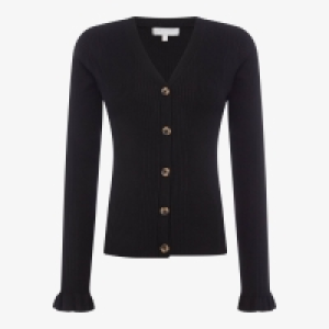 Red Herring Black Frill Cuff Ribbed Cardigan