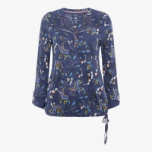 Mantaray Navy Poppy Print Cotton Bubble Hem Top