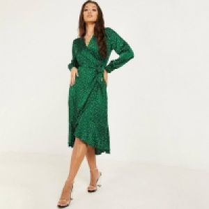 Quiz Green Spot Print Wrap Midi Dress