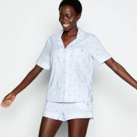 Debenhams Mantaray Blue Strawberry Stripe Print Cotton Revere Pyjama Shirt