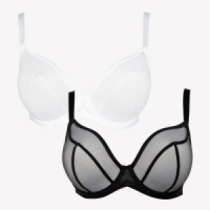 Gorgeous Dd+ 2 Pack Black and White Sheer Underwired Non-Padded Plunge Br