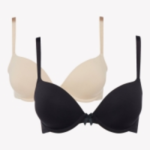 Debenhams 2 Pack Black and Nude Underwired Padded Push-Up T-Shirt Bras