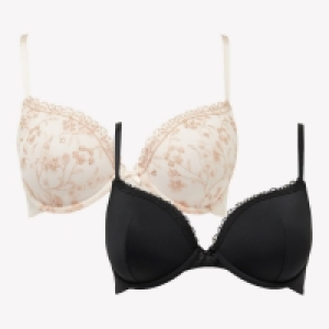 Debenhams 2 Pack Light Peach Floral Embroidered and black Underwired P