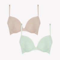 Debenhams Debenhams 2 Pack Pale Green and Pale Pink Ruby Lace Underwired Padde