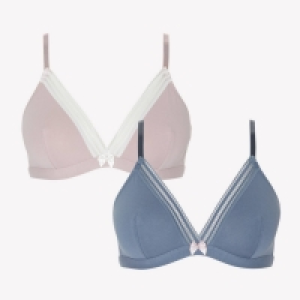 Debenhams 2 Pack Blue and Light Pink Cotton Rich Non-Wired Non-Padded