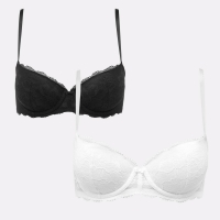 Debenhams The Collection 2 Pack White and Black Underwired Padded Lace Balcony Bra
