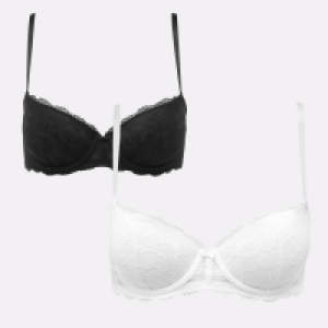 The Collection 2 Pack White and Black Underwired Padded Lace Balcony Bra