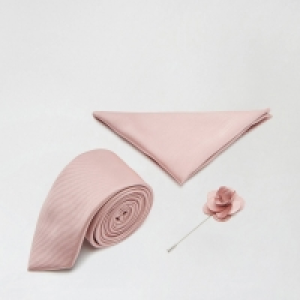 Burton Dusty Pink Wedding Tie and Matching Pocket Square Set with A