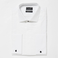 Debenhams Black Tie White Pleated Cotton Long Sleeve Classic Fit Shirt