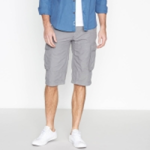Mantaray Grey Yarn Dye Textured Long Cotton Cargo Shorts