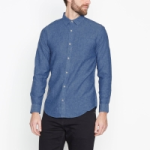 Maine New England Blue Linen Blend Long Sleeves Regular Fit Shirt