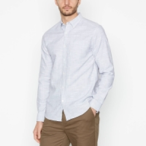 (un)bias Grey Basketweave Textured Cotton Long Sleeves Regular Fit Sh