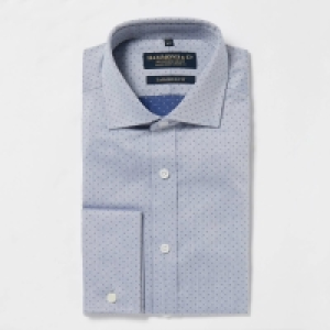 Hammond & Co. By Patrick Grant Navy Easy Iron Herringbone Cotton Long Sleeve Tailored Fit S