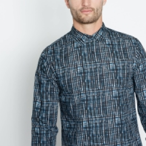 J By Jasper Conran Navy Geometric Square Cotton Long Sleeves Regular Fit Shirt