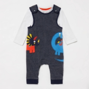 Bluezoo Baby Boys Navy Blue Dinosaur Dungarees and Bodysuit Set