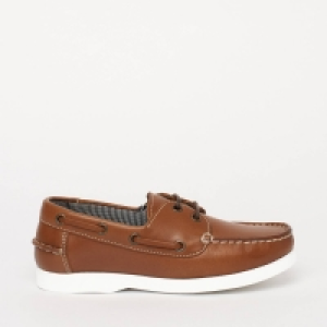 Maine New England Boys Tan Blue Leather Boat Shoes