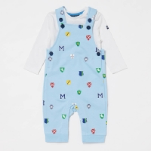 Maine New England Baby Boys Blue Shield Motif Dungarees and Bodysuit Set