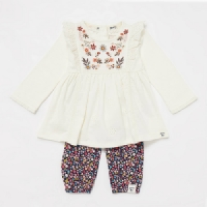 Mantaray Baby Girls Cream Floral Top and Bottoms Set