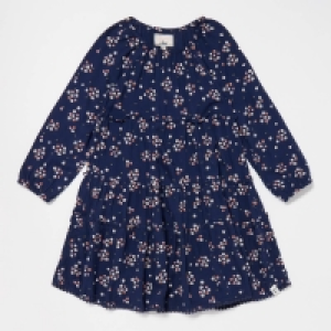 Mantaray Girls Navy Blue Tiered Floral Print Dress