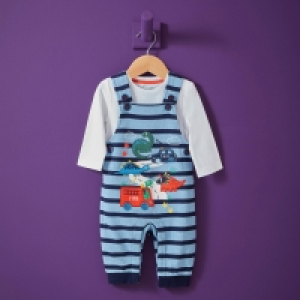 Bluezoo Baby Boys Navy Dinosaur Applique Dungarees and Bodysuit Set