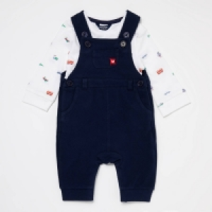 Maine New England Baby Boys Navy Transport Dungaree and Bodysuit Set