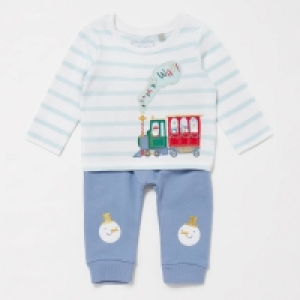 Bluezoo Baby Boys Navy Blue Christmas Train Top and Bottoms Set