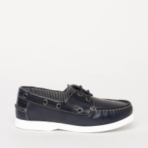 Maine New England Boys Navy Blue Leather Boat Shoes