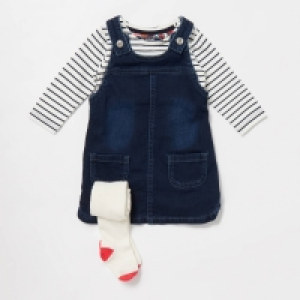 Debenhams Maine New England Baby Girls Blue Denim Pinafore, Bodysuit and Tights Set