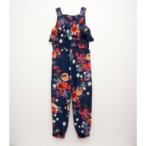 Lola & Maverick Girls Navy Blue Botanical Print Jumpsuit