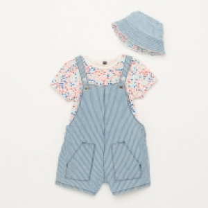 Maine New England Girls Blue Ticking Stripe Romper Set with Hat