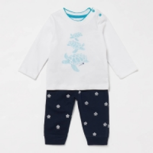 Lola & Maverick Baby Boys White Turtle Print Top and Joggers Set