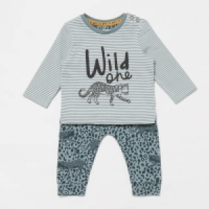 Mantaray Baby Boys Blue Wild One Bodysuit, Top and Bottoms Set