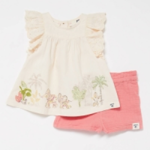 Mantaray Baby Girls White Elephant Print Top and Shorts Set