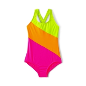 Lands End Pink Girls Colourblock X-Back Swimsuit