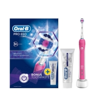 Debenhams Oral B White and Pink Pro 650 3D Rechargeable Electric Toothbrush