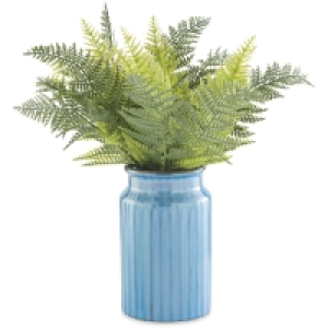 Faux Fern In Blue Ceramic Vase