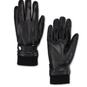 Mens Rib Black Leather Gloves