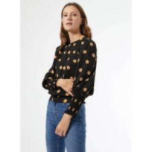 Debenhams Dorothy Perkins Black Spot Print Shirred Cuff Top