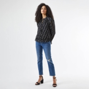 Dorothy Perkins Black Flock Heart Tie Neck Top
