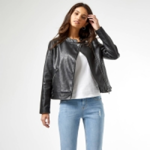 Debenhams Dorothy Perkins Black PU Collarless Jacket