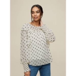Dorothy Perkins Cream Ruffle Flock Spot Print Top