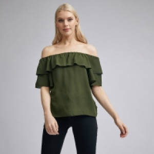 Dorothy Perkins Green Double Ruffle Bardot Top