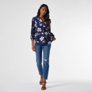 Dorothy Perkins Blue Floral Print Two Button Roll Sleeve Shirt