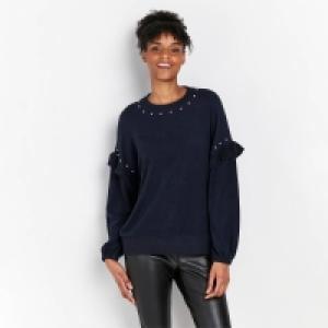 Wallis Blue Pearl Frill Sleeves Jumper