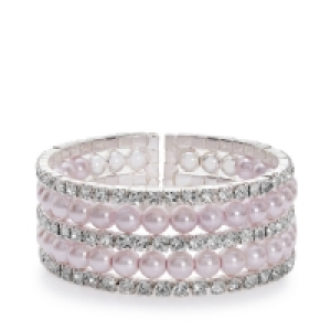 Debenhams Jon Richard Multirow Diamonte & Pink Pearl Cuff Bangles