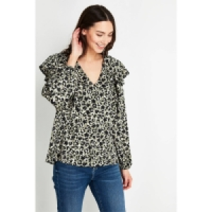 Wallis Green Animal Print Ruffle Top