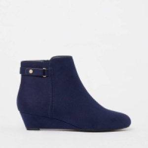 Good For The Sole Navy Faux Suede Gillian Wedge Heel Ankle Boots